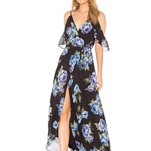 Yumi Kim Black Dress with Blue Floral Design